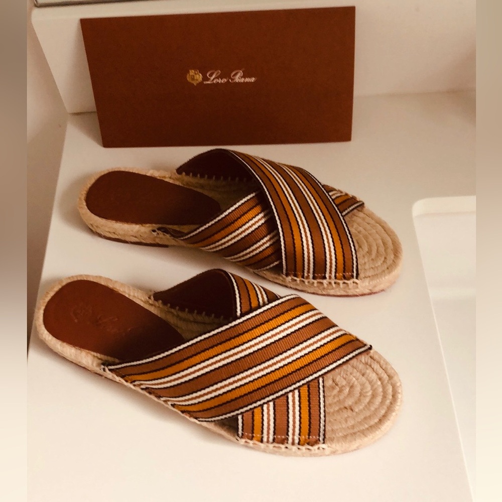 GIFTABLE NWOT Loro Piana Crossover Suitcase Striped Canvas Espadrille Slides . - Picture 12 of 12